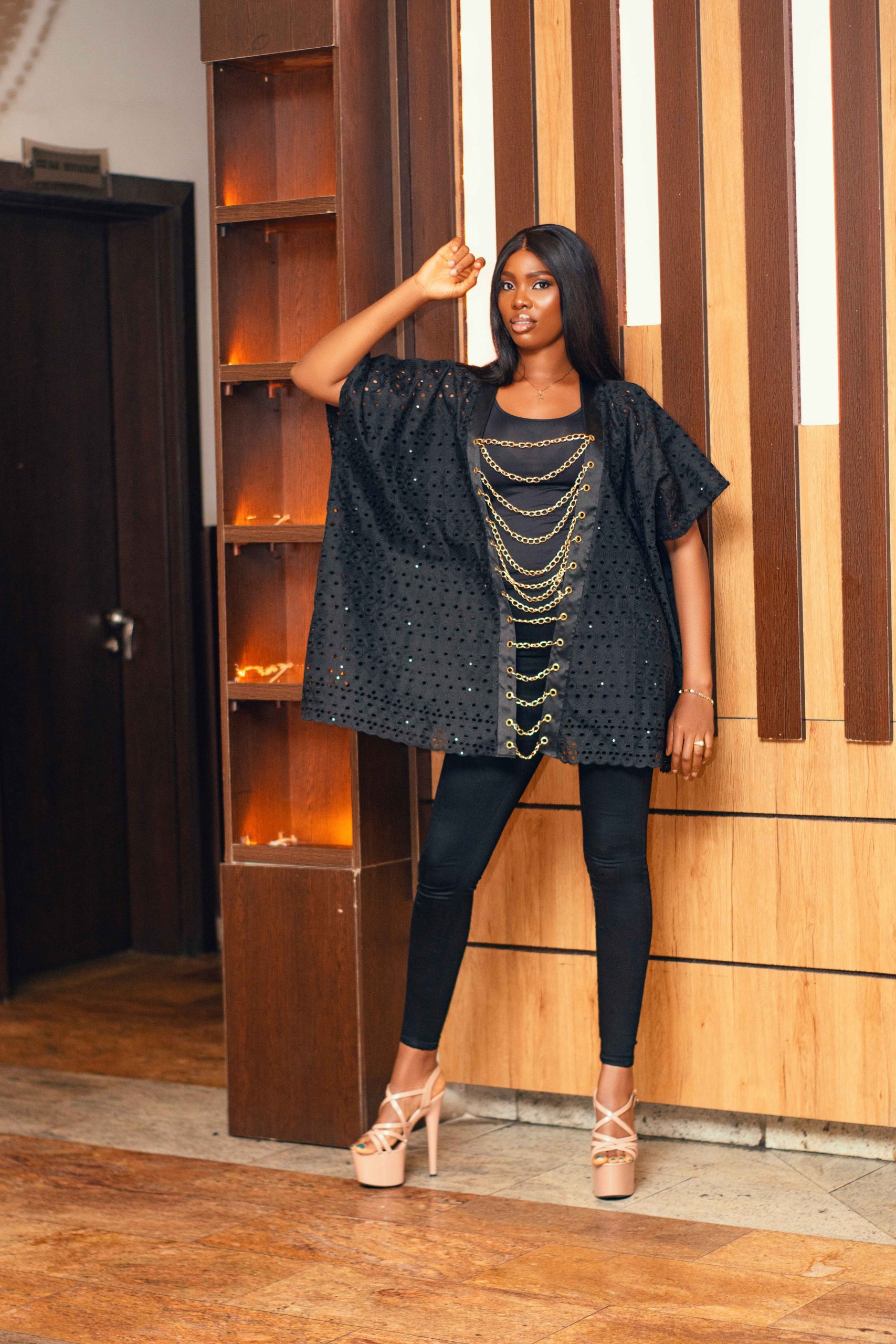 Vibrant Loose Black Kimono