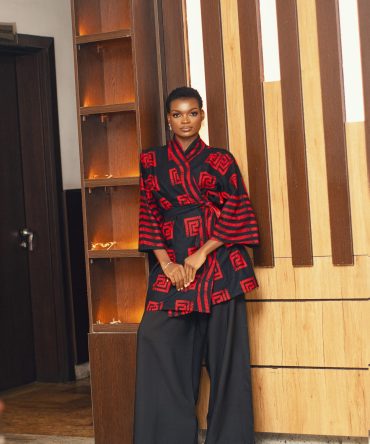 Female stylish wrap jacket with wide-leg Pant