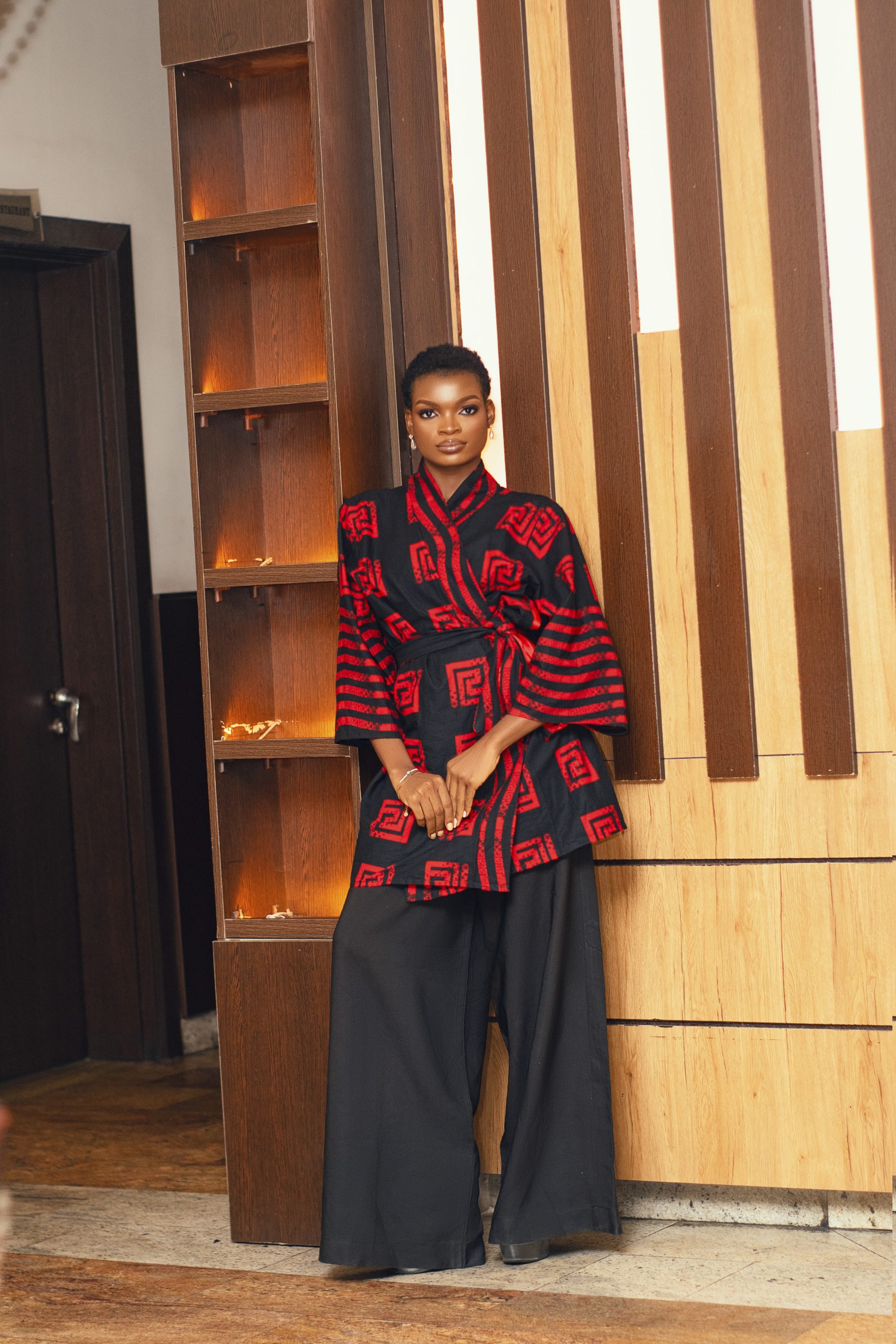 Female stylish wrap jacket with wide-leg Pant